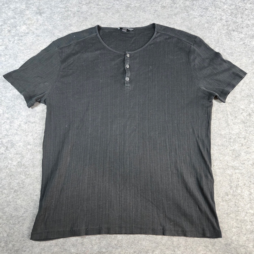 John Varvatos Mens Black Ribbed Pima Cotton Henley Shirt XL